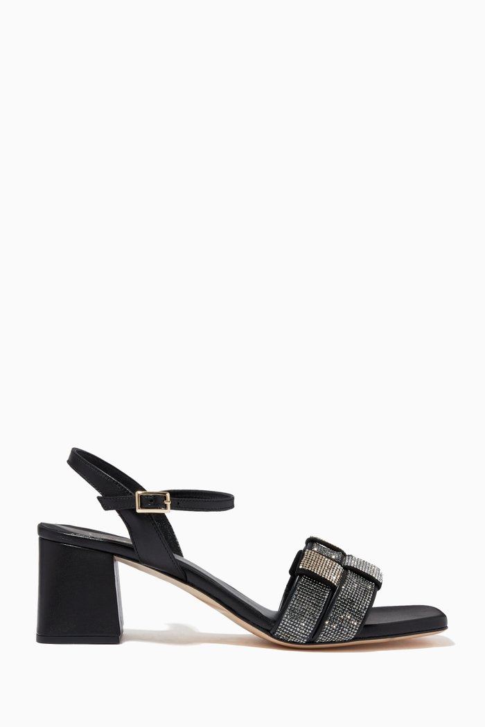 

Crystal Embellished Sandals in Leather, Black