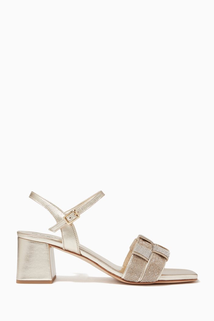 

Crystal Embellished Sandals in Leather, Gold
