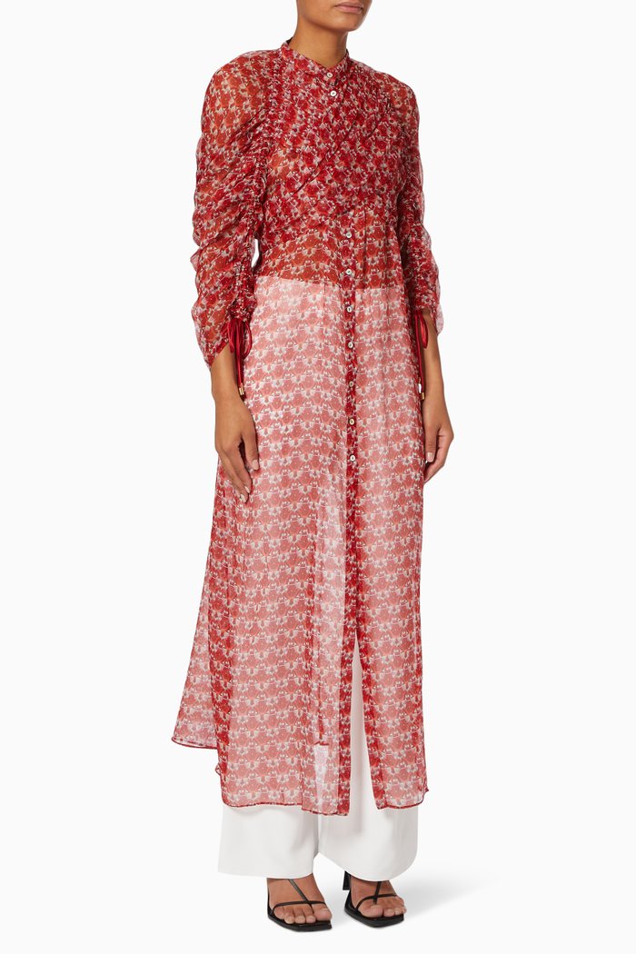 

Falcon Eli Shirt Dress in Silk Chiffon, Red
