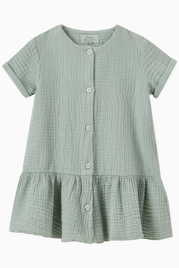 

Button Down Dress in Cotton, Green
