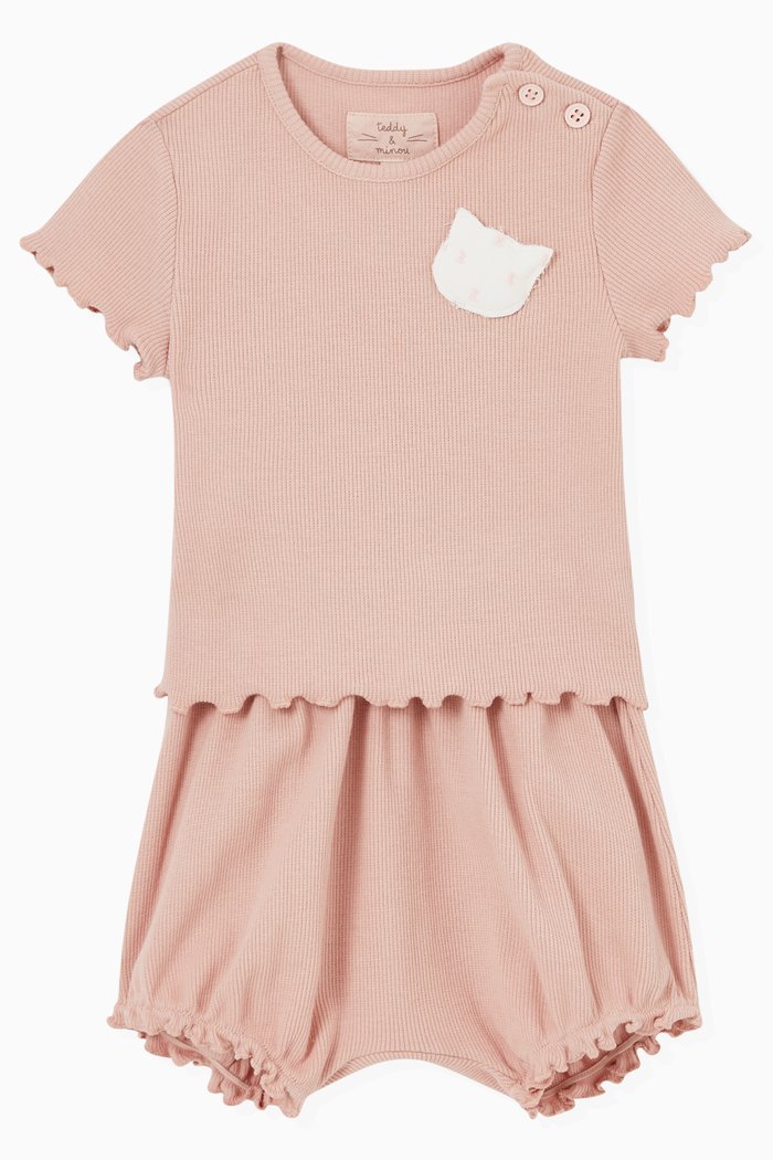 

Cat Applique Top & Shorts in Cotton, Pink