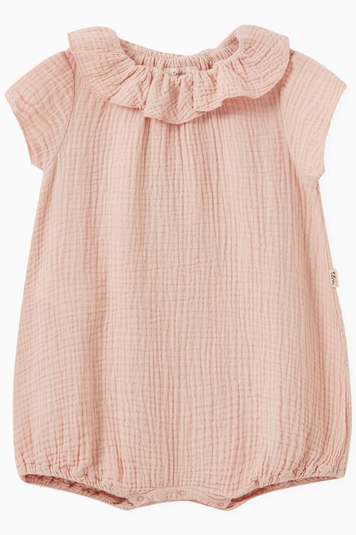 

Frill Collar Romper in Cotton, Pink