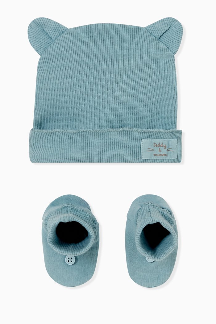 Cat Hat & Shoes Set in Cotton, Blue