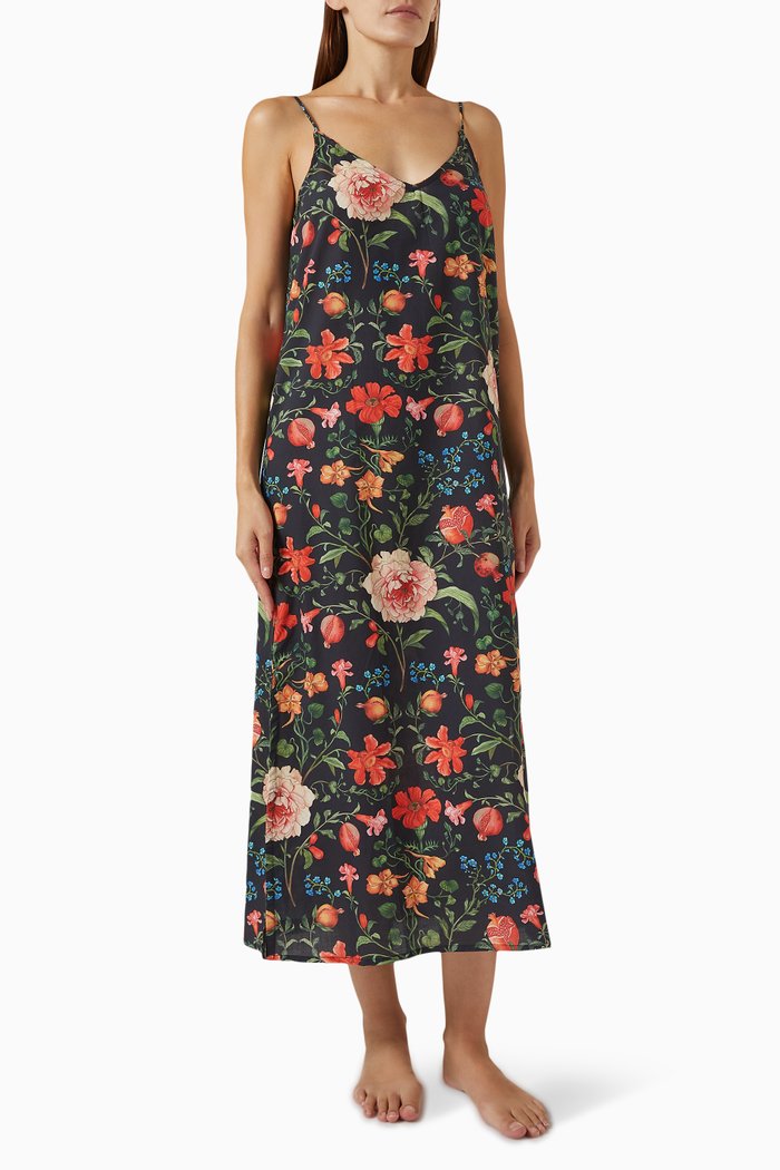 

Persephone-print Slip Nightie in Organic Cotton, Black