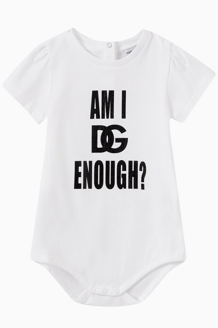 

Slogan Print Bodysuit in Cotton, White