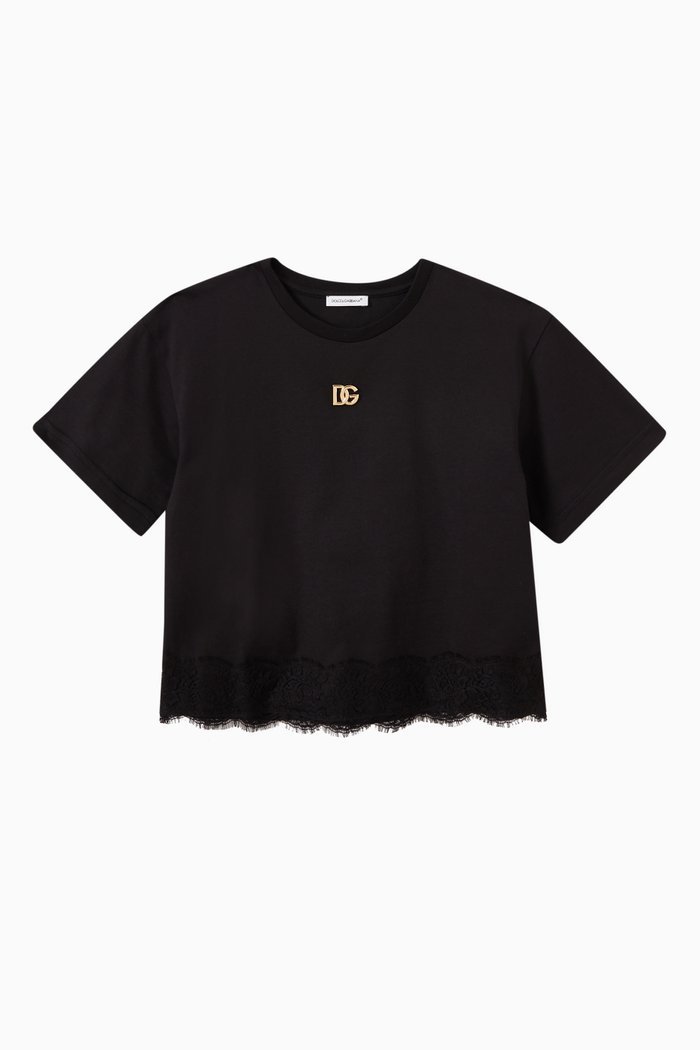 

Lace Logo T-shirt in Cotton, Black