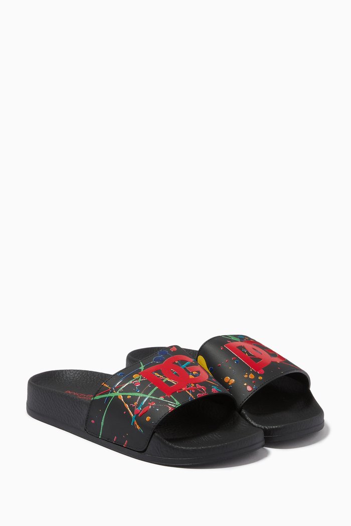 

Slide Sandals in Painted Leather, Black