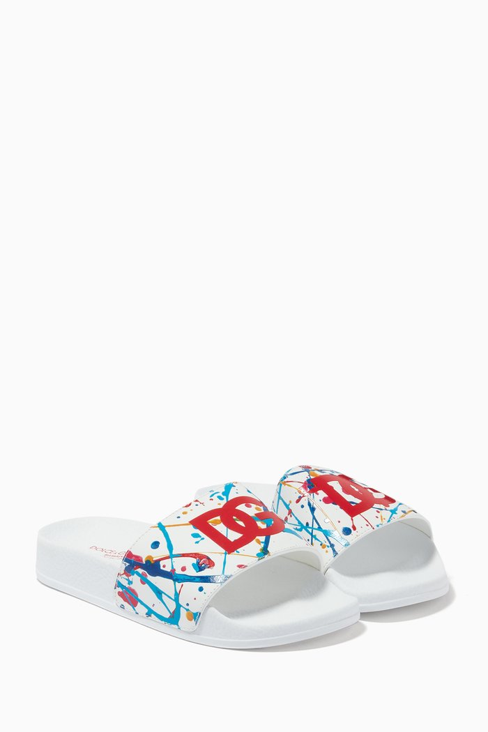 

Slide Sandals in Painted Leather, White