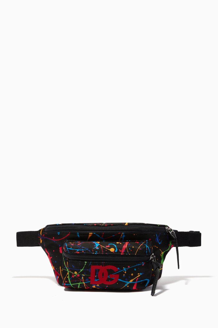 Colourful Paint Belt Bag in Nylon, Black
