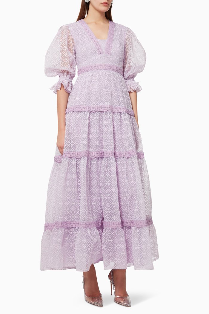

Juve Maxi Dress in Embellished Lace, Purple