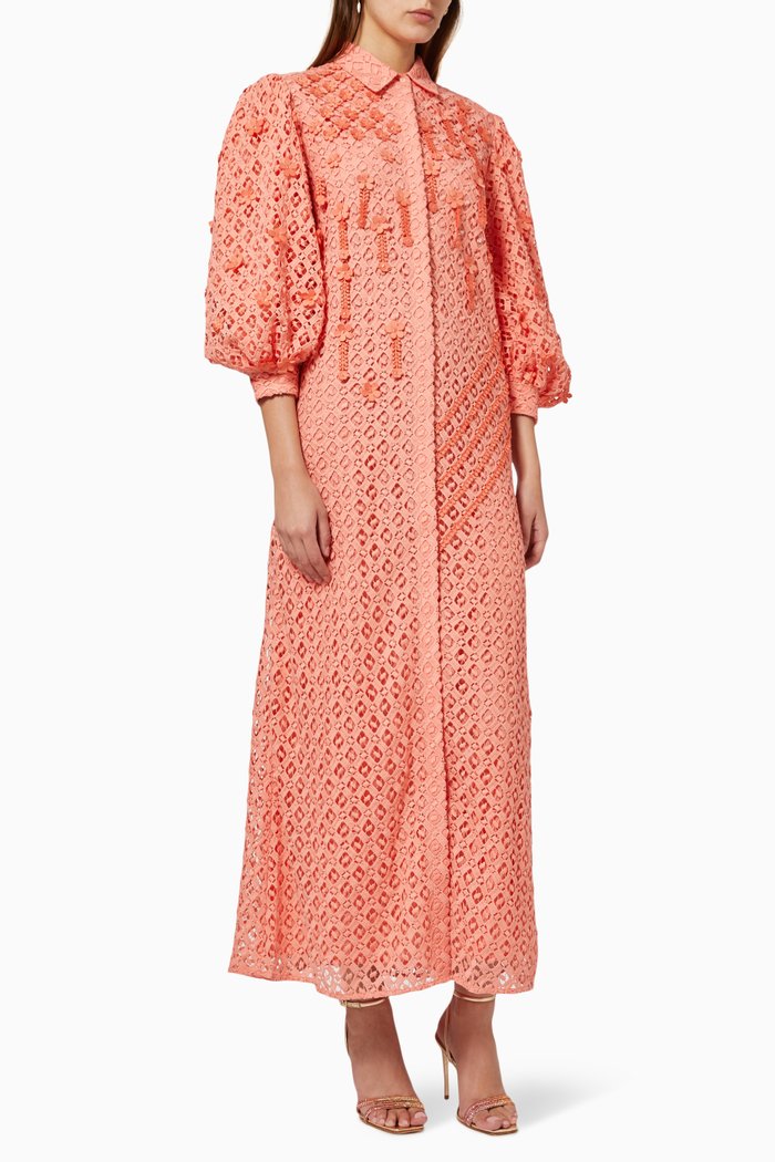 

Corsica Shirt Dress in Embellished Lace, Orange