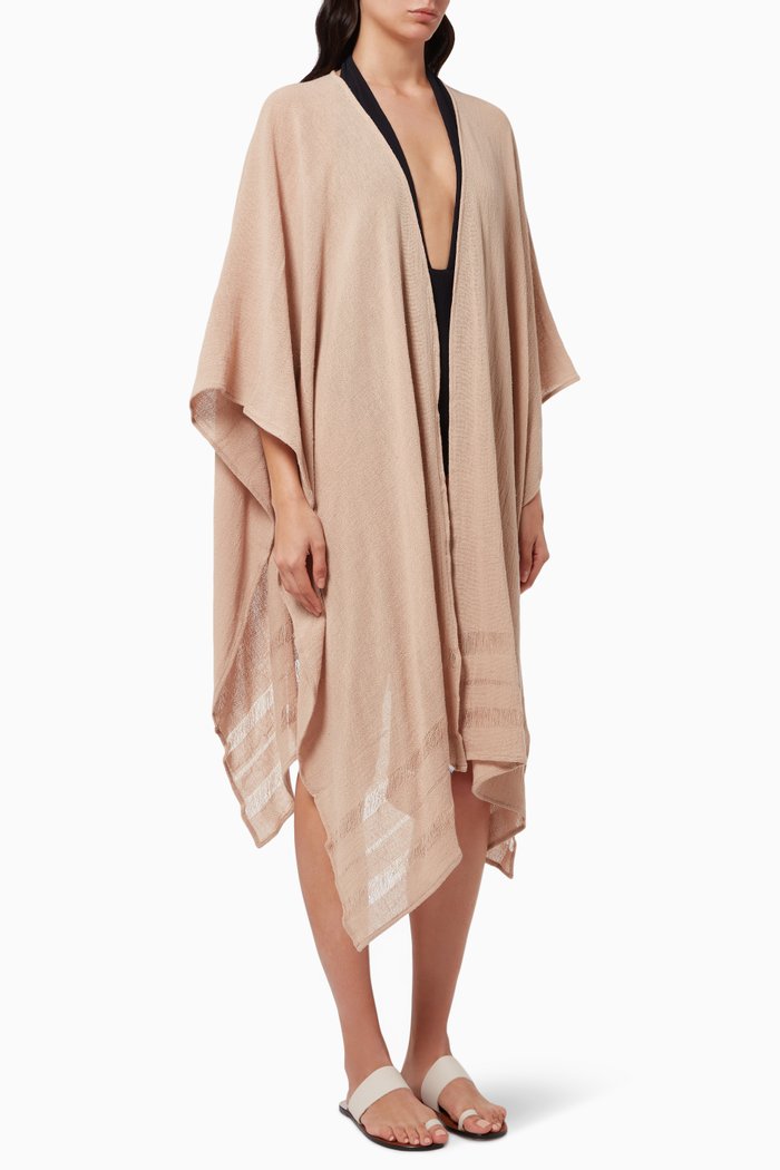 

Ikal Frayed Cape in Cotton Knit, Pink