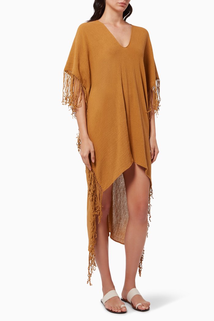 

Butub Fringed Dress in Cotton Gauze, Neutral
