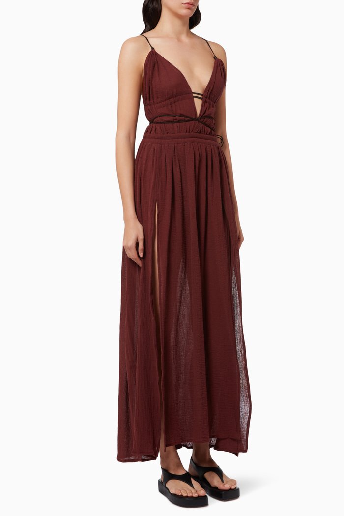 

Pomolche Maxi Dress in Cotton Gauze, Red