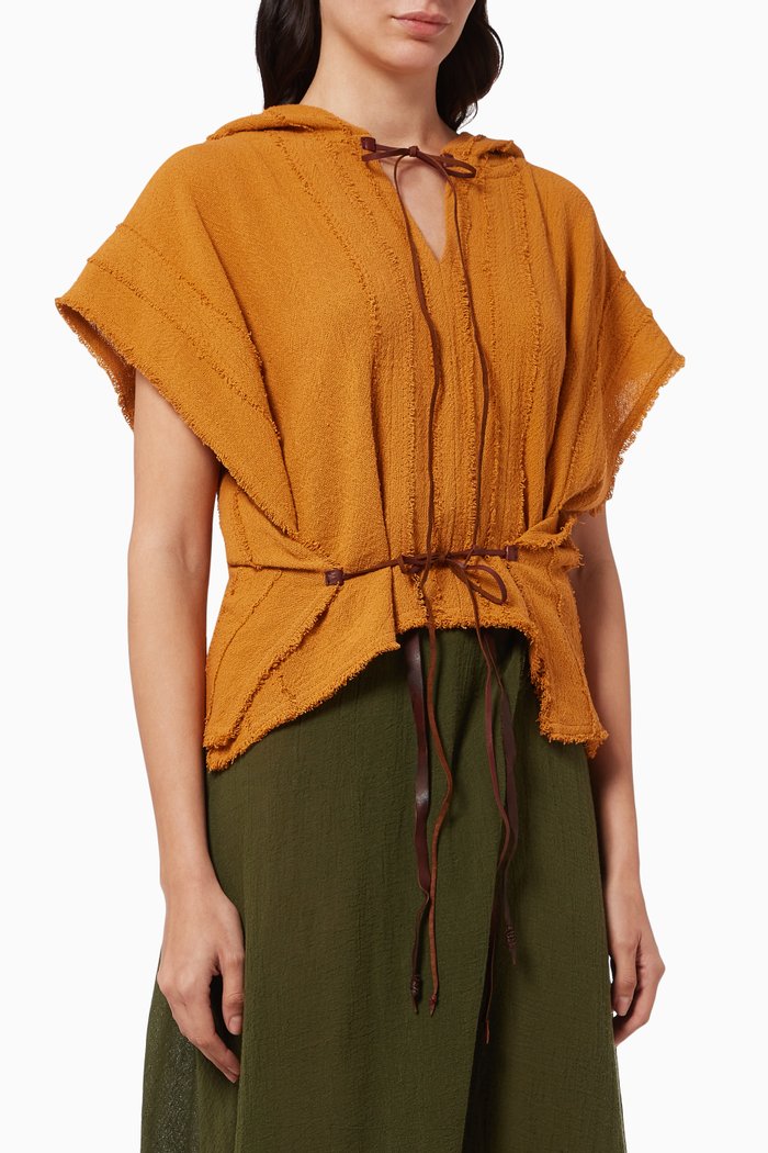 

Cocoyol Hooded Poncho in Cotton Gauze, Orange