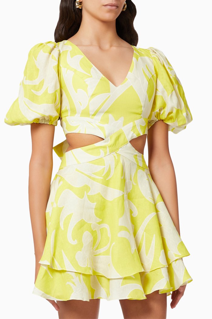 

Poppy Mini Dress in Linen, Yellow