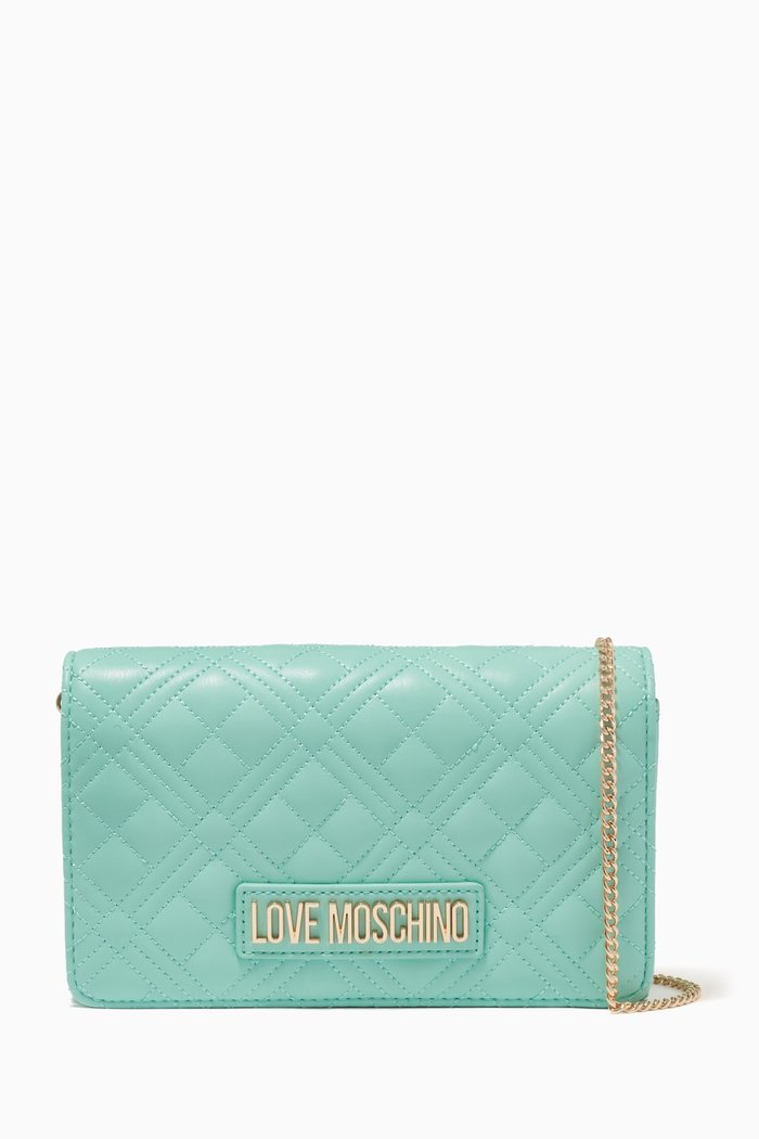 

Evening Crossbody Bag in Quilted Faux Leather, Blue