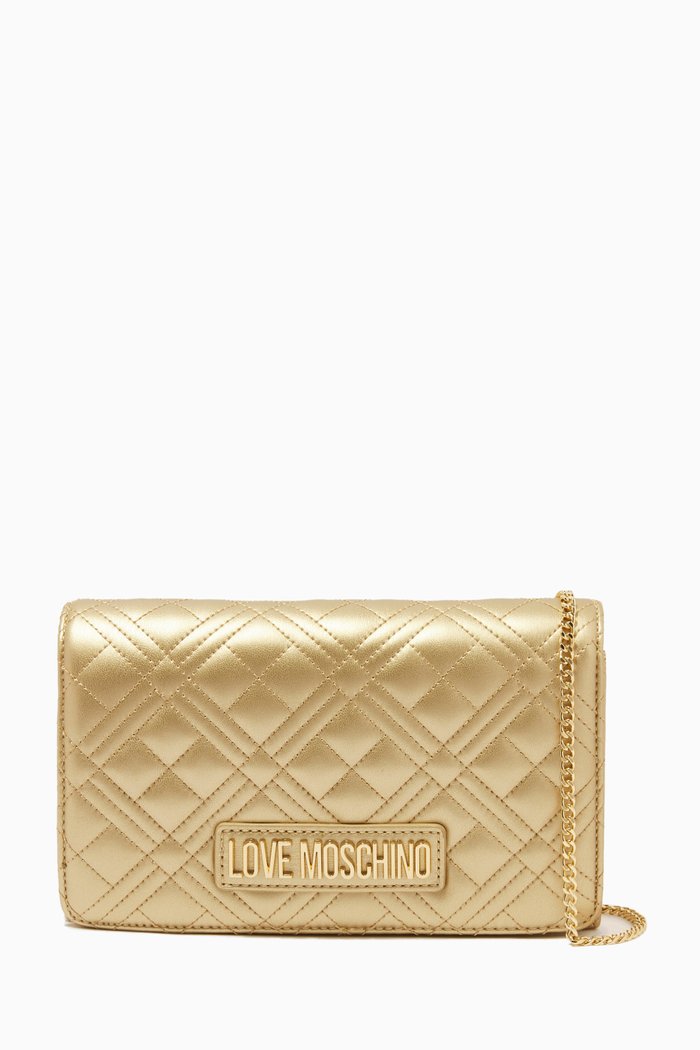 

Evening Crossbody Bag in Quilted Faux Leather, Gold