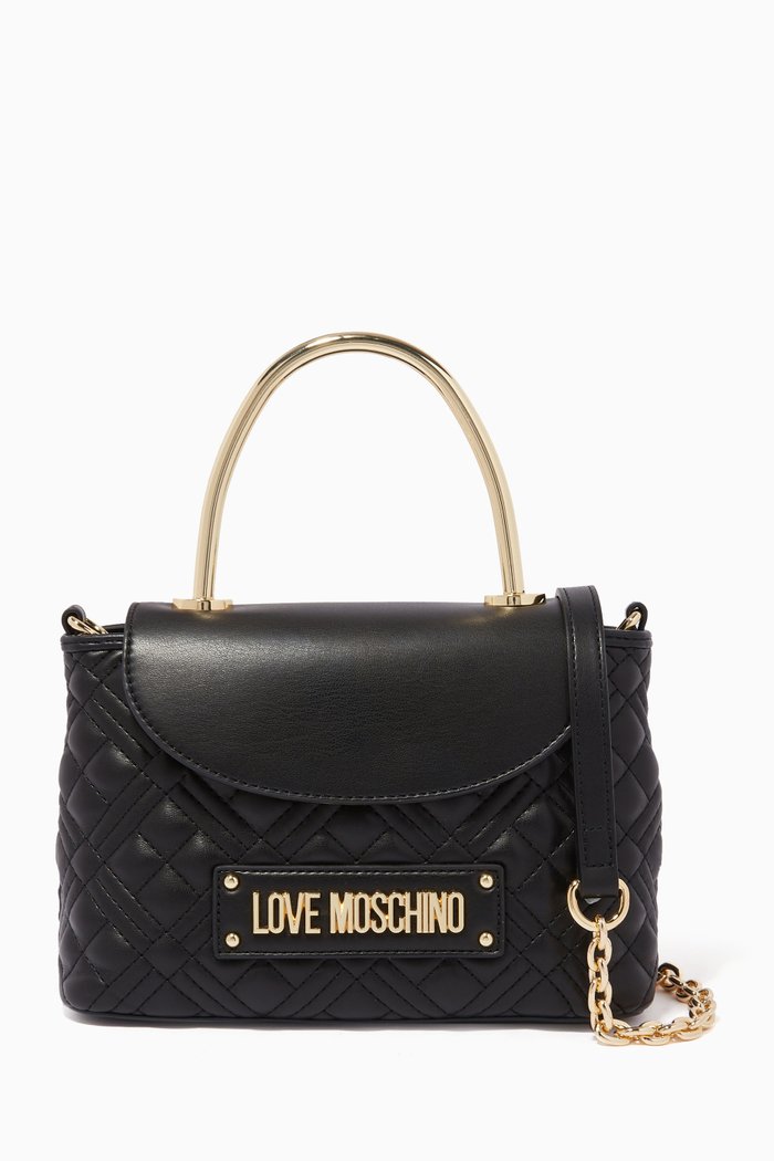 Medium Top Handle Bag in Quilted Faux Leather, Black