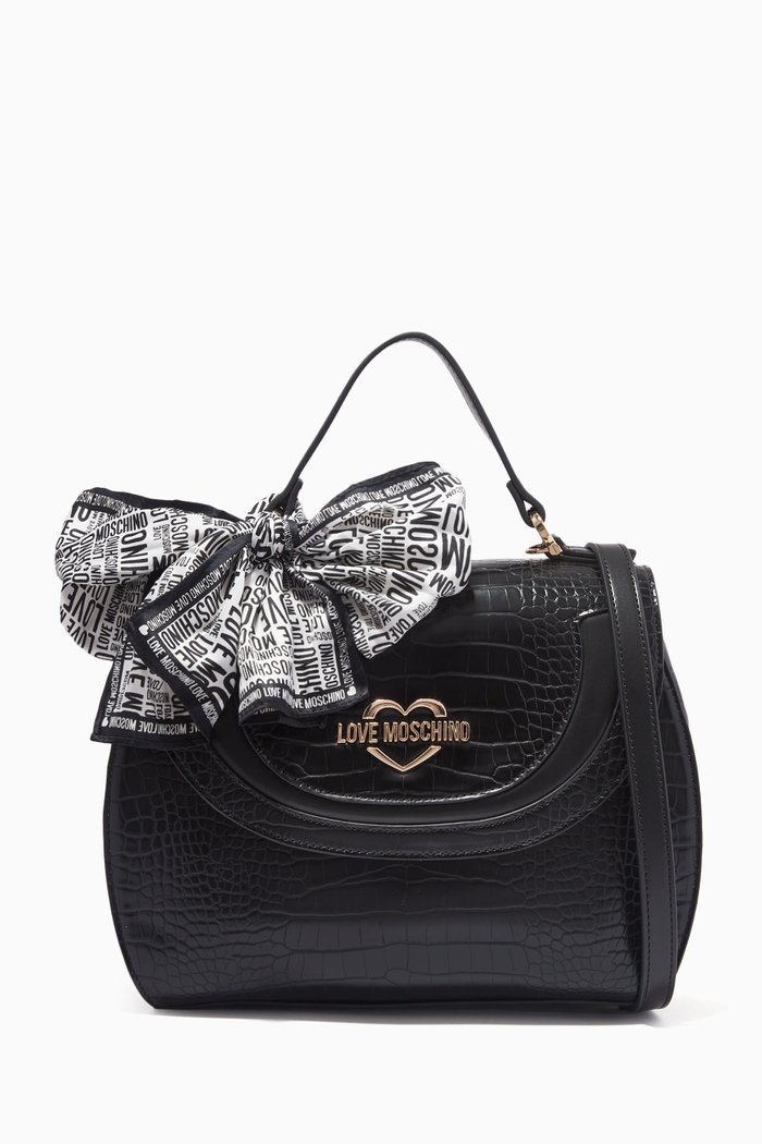 

All-over Logo Foulard Large Bag in Faux Leather, Black