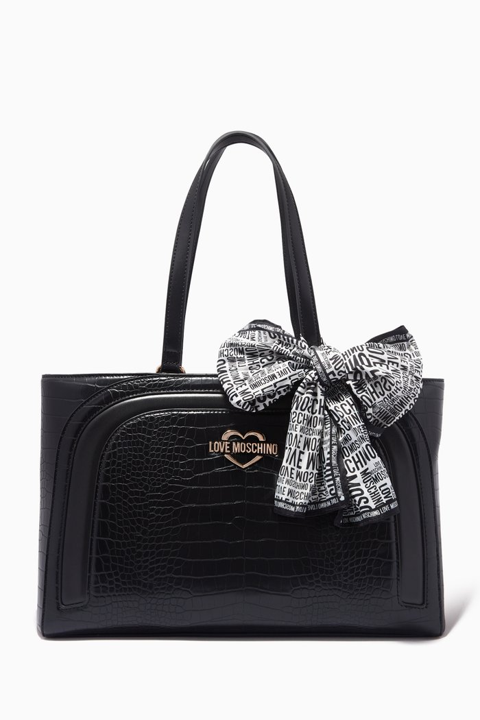 

All-over Logo Foulard Shopper in Faux Leather, Black