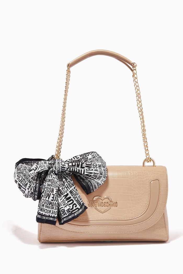 

All-over Logo Foulard Medium Shoulder Bag in Faux Leather, Neutral