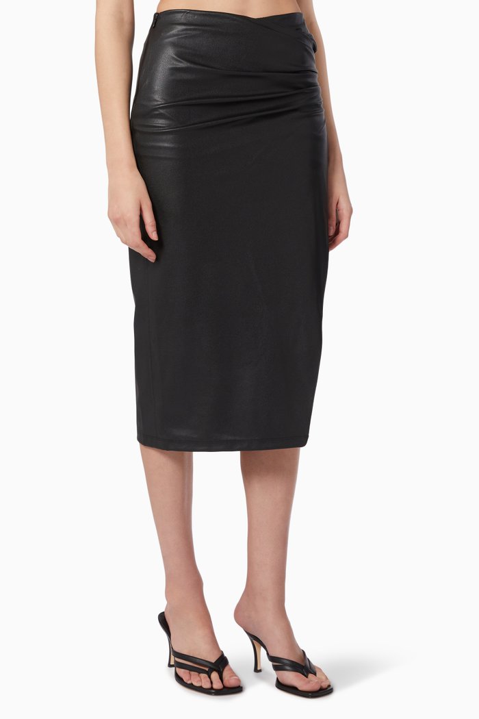 

Asymmetric Midi Skirt in Vegan Leather, Black