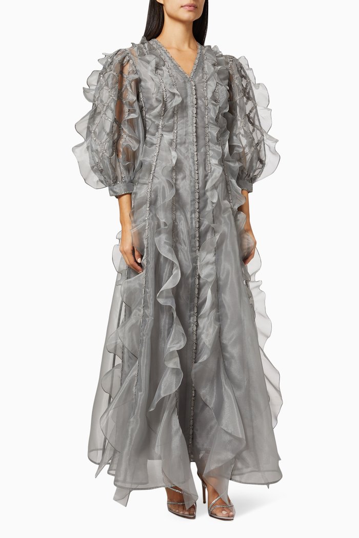 

Felice-A Ruffled Maxi Dress in Organza, Grey