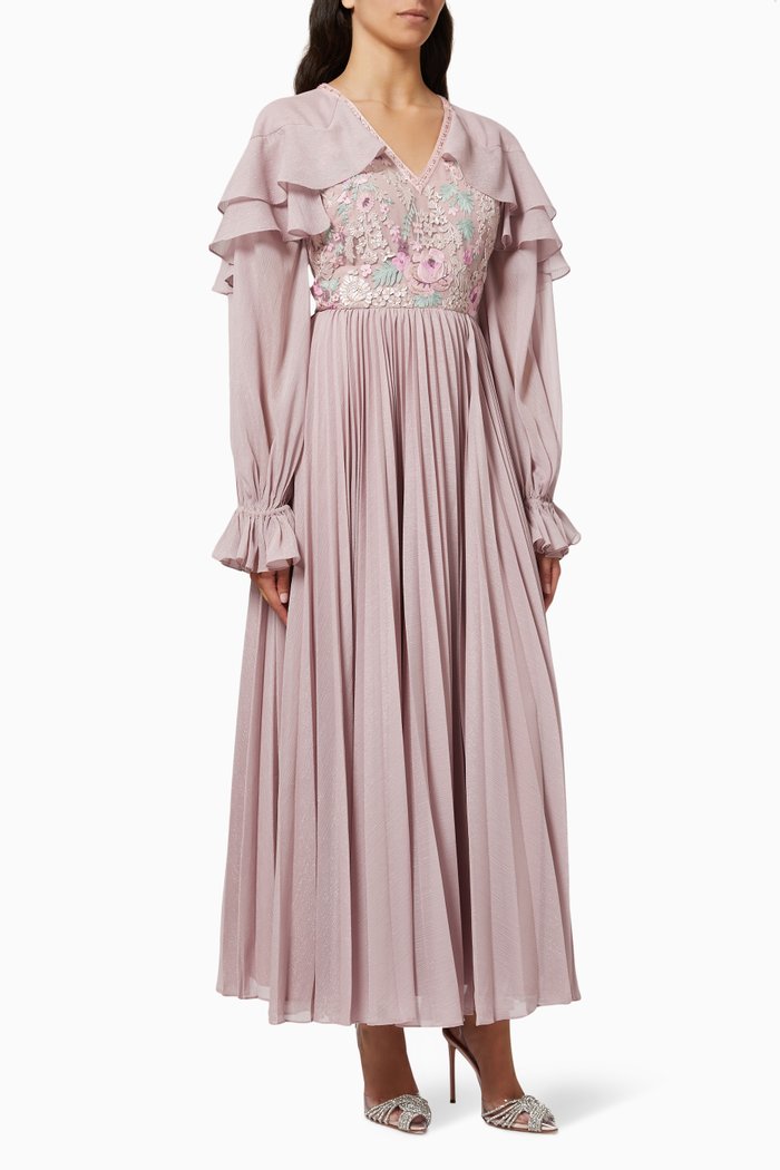 

Asther Pleated Maxi Dress in Chiffon, Pink