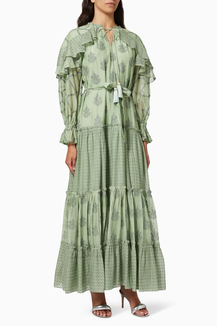 

Zeke-A Tiered Dress in Cotton Silk, Green