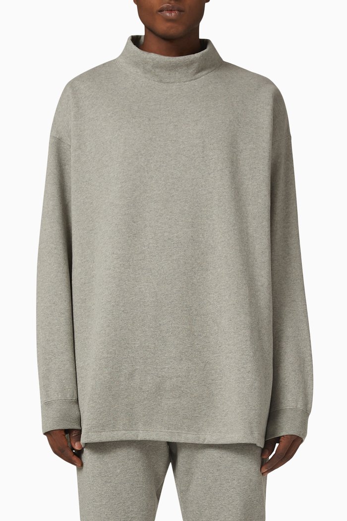 

Relaxed Mockneck Top in Fleece Jersey, Grey