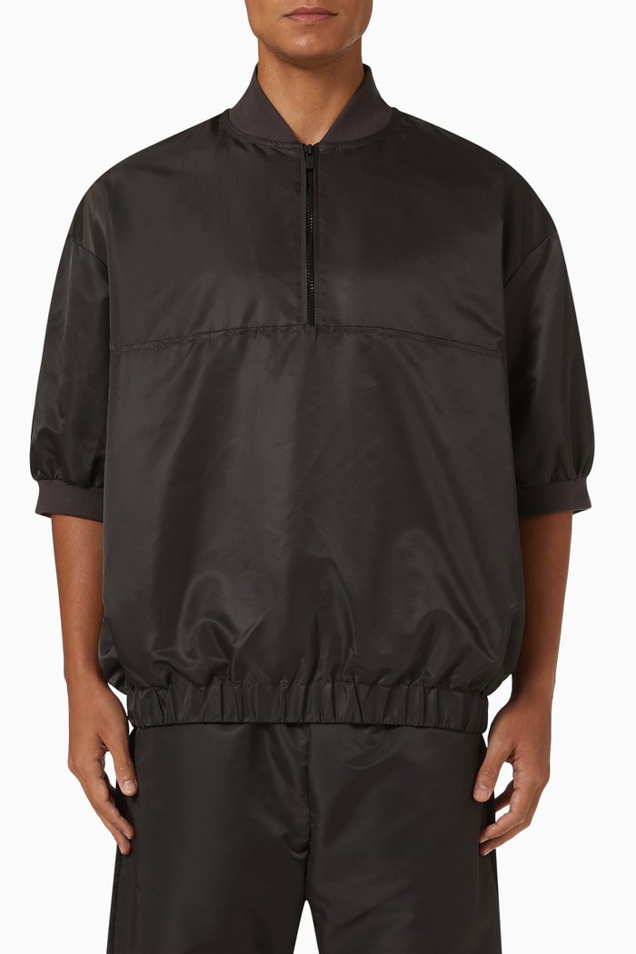 

Half Zip Pullover in Taslan Nylon, Grey