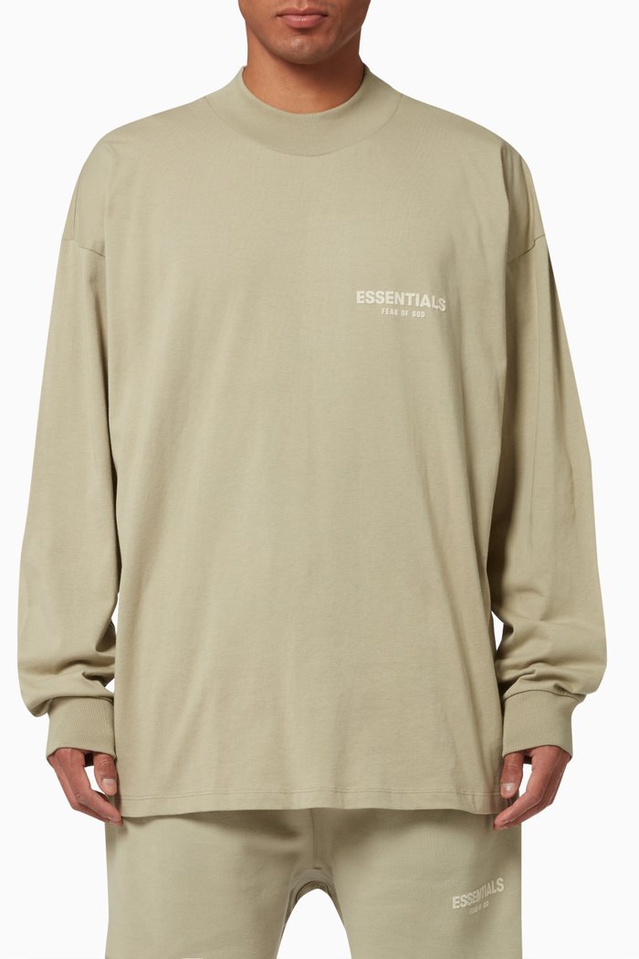 ESSENTIALS Long-sleeved T-shirt in Cotton Jersey, Green