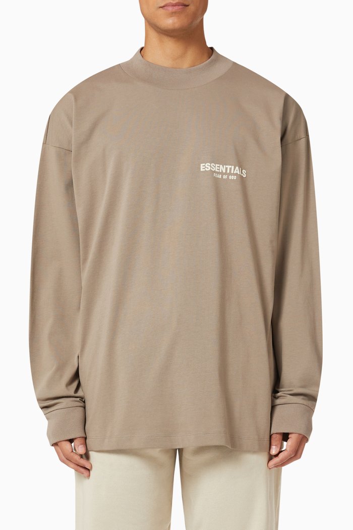 ESSENTIALS Long-sleeved T-shirt in Cotton Jersey, Grey