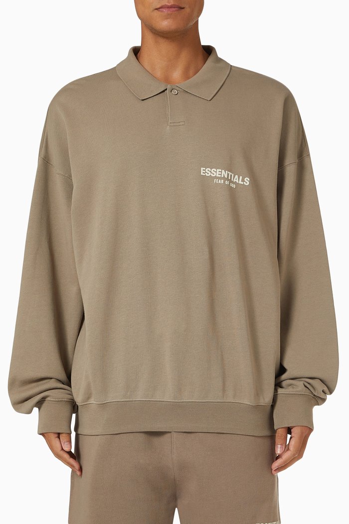 

Essentials Polo T-shirt in Cotton French Terry, Grey