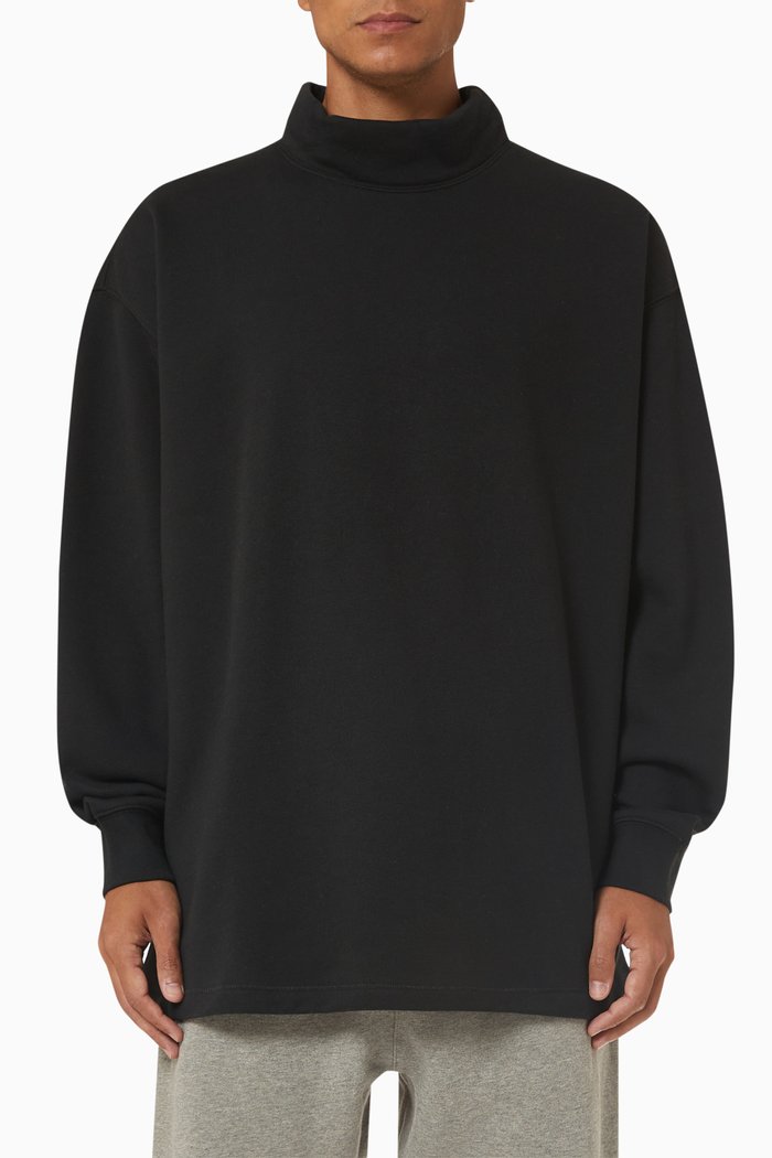 

Relaxed Mockneck in Cotton Blend, Black