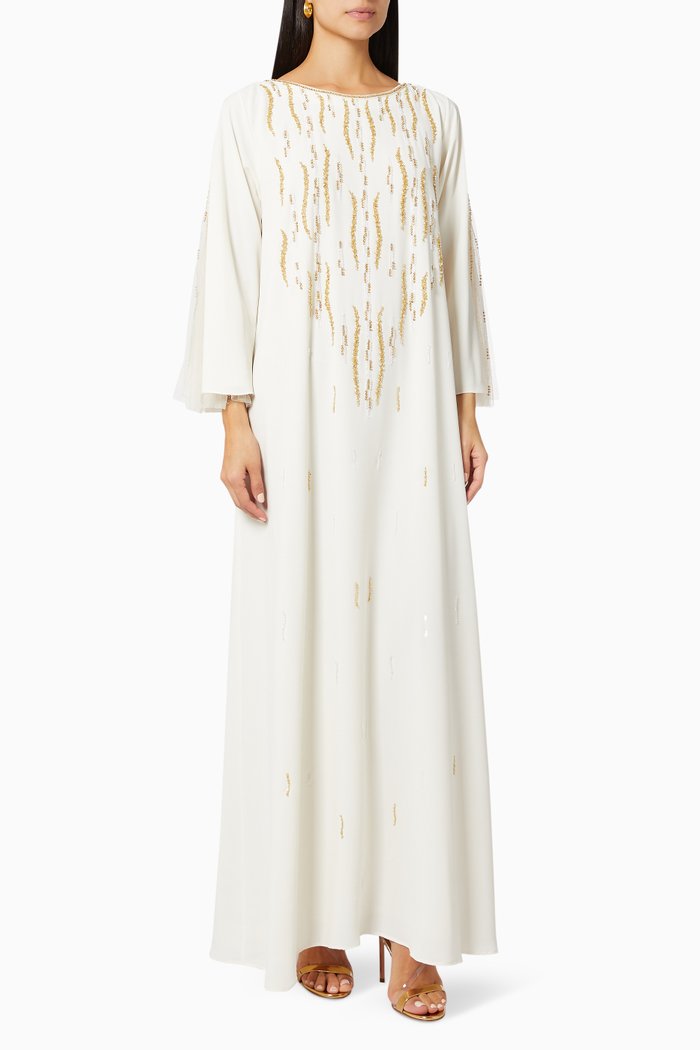 

Beaded Kaftan in Crêpe & Tulle, White