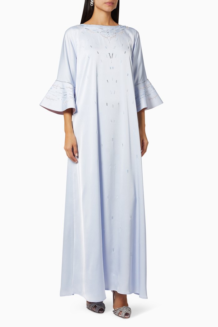 

Embroidered Kaftan in Crêpe Satin, Blue