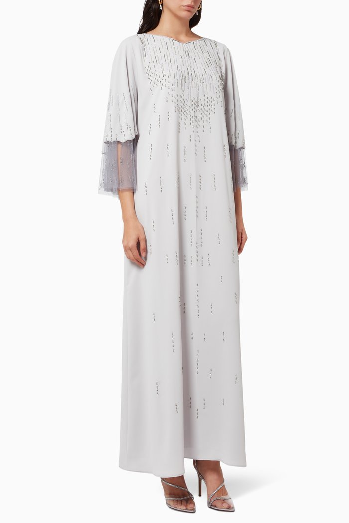 

Beads and Sequins Embellishments Abaya, Grey