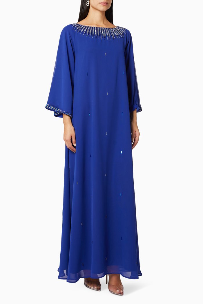 

Beaded Kaftan in Chiffon, Blue