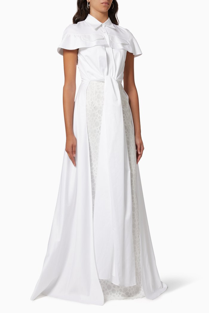 

Lace Gown with Shirt Dress Overlay, Neutral