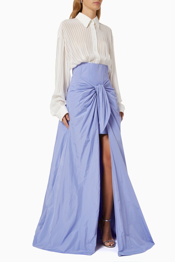 

Strapless Gown & Jacket in Crepe & Tulle, Purple