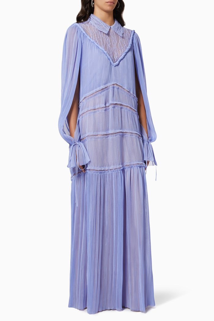 

Long Dress in Pleated Chiffon, Purple