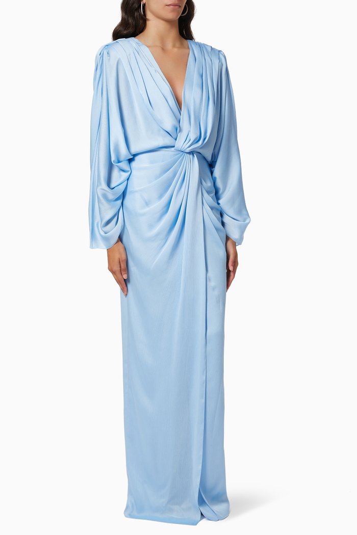 

Long Draped Dress in Crepe, Blue