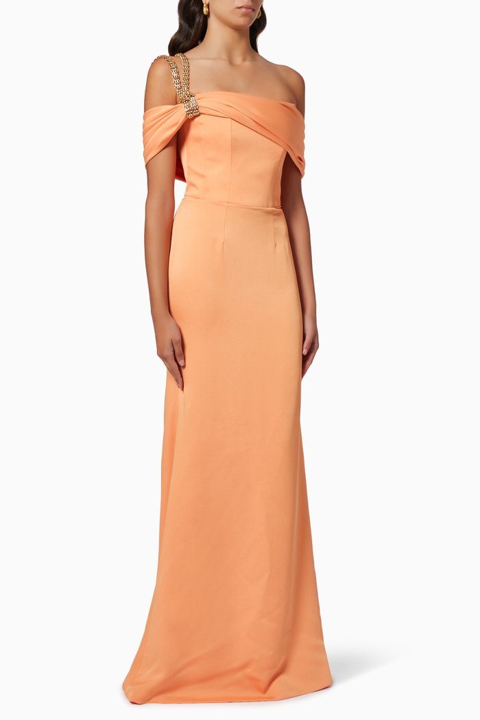 

Draped Asymmetric Chain Dress, Orange
