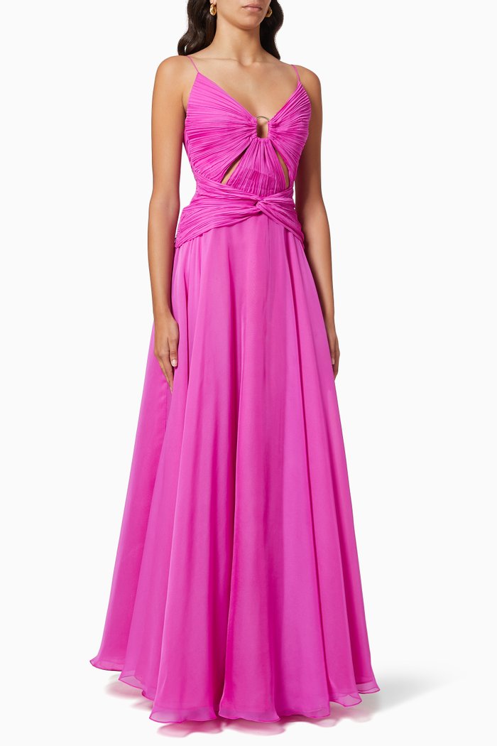 

Pleated Circle Dress in Chiffon, Pink