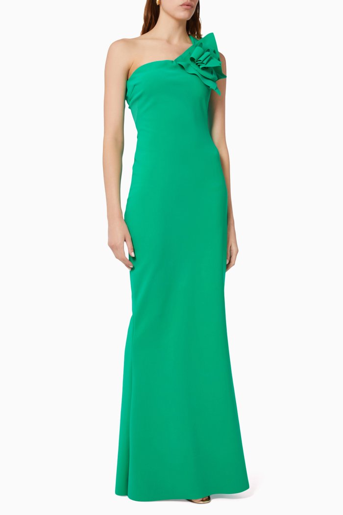

Nicolasa One-Shoulder Gown, Green