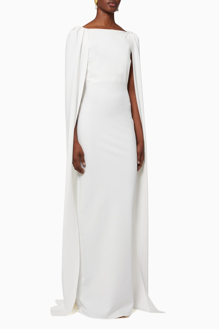 

Takara Cape Gown in Crepe, White