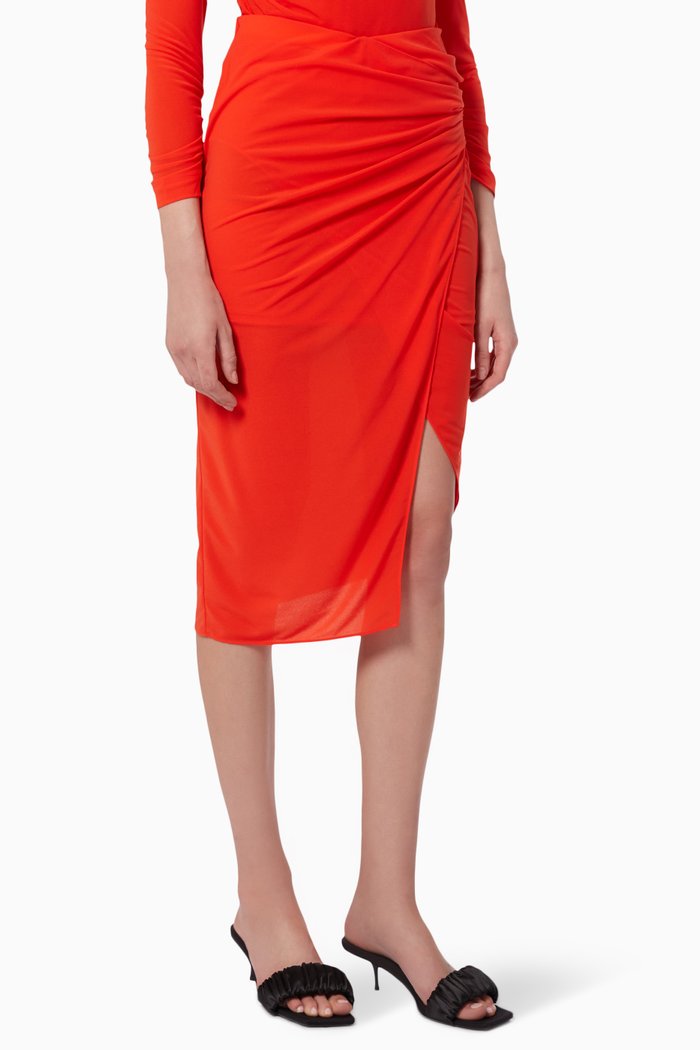 

Twisted Midi Skirt in Crepe, Orange