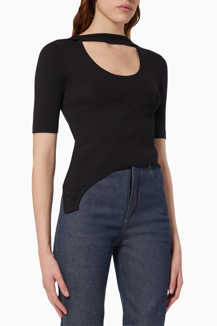 

Base Cutout T-shirt in Ribbed Cotton, Black
